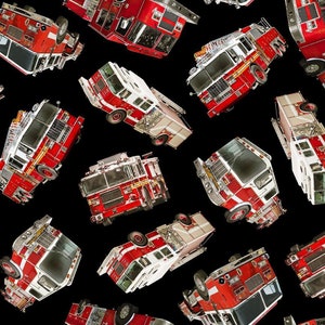 Fire Department Tossed Fire Engine by Timeless Treasures Fabric // Quilting Cotton // Cotton Woven // 100% cotton // Firefighter Fabric