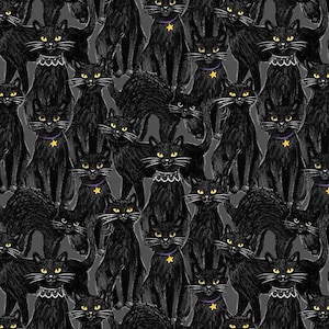 Meow-gical Night Packed Cats Black by Wilmington Prints // Quilting Fabric // 100% Cotton // Halloween Fabric