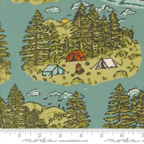 The Great Outdoors Vintage Camping Landscape Sky by Moda Fabrics // Quilting Cotton // Cotton Woven // 100% cotton // Camping Fabric