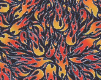 Timeless Treasures Fire Flames Cotton Fabric C7734 - Black - By The Yard
