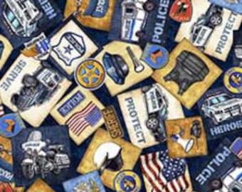 American Heroes Police Overlapping Patches by QT Fabric // Quilting Cotton // Cotton Woven // 100% cotton // Law Enforcement Fabric