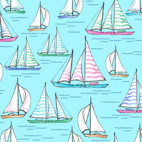 Surfside Sailboats Blue by Freckle & Lollie Fabric // Quilting Cotton // Cotton Woven // 100% cotton // Nautical Fabric
