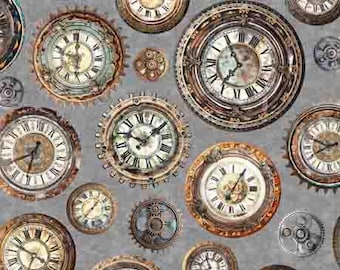 Like Clockwork - Clocks by QT Fabrics // Quilting Cotton // Cotton Woven // 100% cotton // Clock Fabric