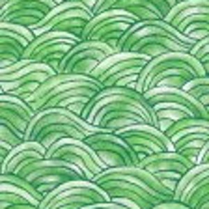 May include: Abstract green and white watercolor pattern with overlapping semi-circles. The pattern resembles waves or scales.