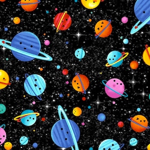 Cosmic Space Black Fabric by Michael Miller // Quilting Cotton // Cotton Woven // 100% cotton // Planet Fabric