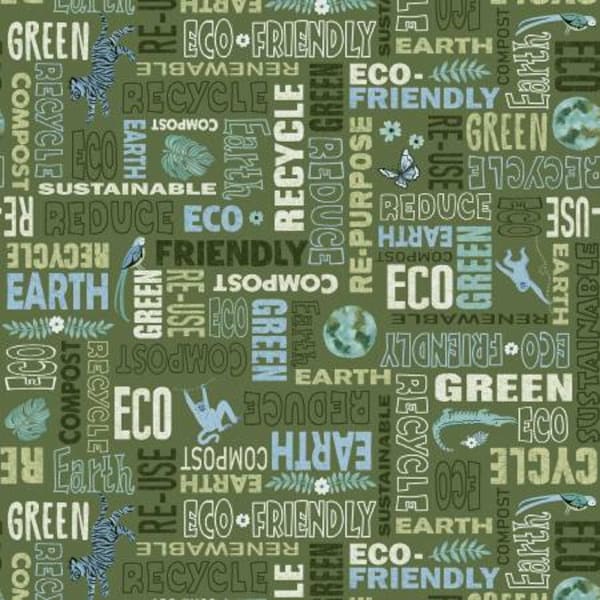 Studio E - Earth Day Every Day Words Fabric // Quilting Cotton // Cotton Woven // 100% cotton // Environmental Fabric