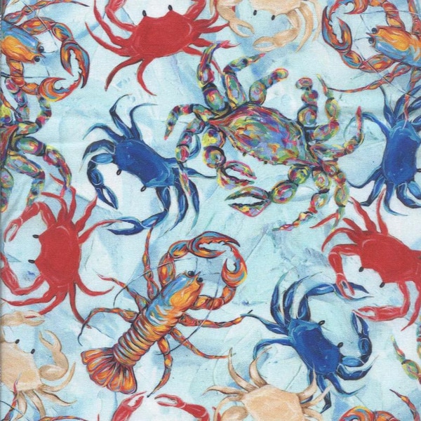 Seaside Summer - Coastal Crawl by 3 Wishes Fabric // Quilting Fabric // 100% Cotton // Lobster Fabric // Crab Fabric