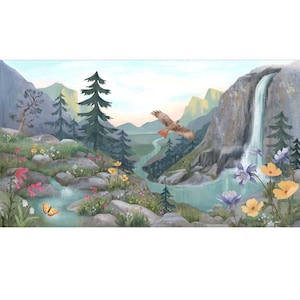 Serenity Scenic Mountain Panel by Clothworks Fabrics // 100% quilting cotton // Quilt Panel // Waterfall Panel