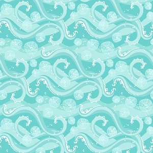 Mermaid Tails Waves Light Blue by Studio E Fabrics // Quilting Fabric // 100% Cotton // Water Fabric