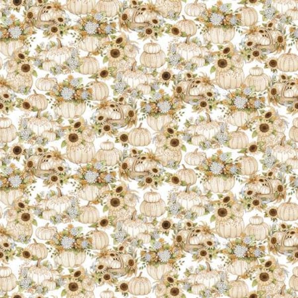 Autumn Elegance White Pumpkin w/Metallic by Heny Glass Fabric // Quilting Cotton // Cotton Woven // 100% cotton // Fall Fabric