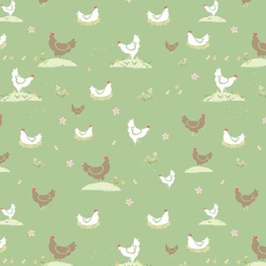 Clover Farm Chickens Mint de Riley Blake Fabrics // Algodón para acolchado // Tejido de algodón // 100 % algodón // Tela de pollo