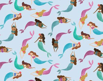 Dear Stella - Shell Yeah Mermaid Toss Fabric // Quilting Cotton // Cotton Woven // 100% cotton // Mermaid Fabric