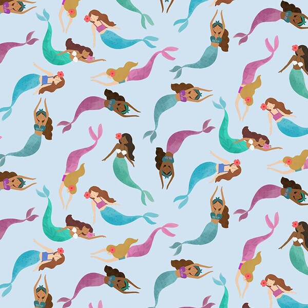 Dear Stella - Shell Yeah Mermaid Toss Fabric // Quilting Cotton // Cotton Woven // 100% cotton // Mermaid Fabric