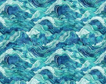 Atlantis Ocean Waves Turquoise by QT Fabrics // Quilting Fabric // 100% Cotton // Ocean Fabric // Water Fabric