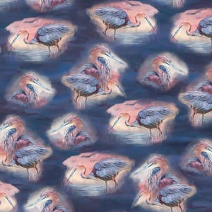 Spirit of Herons - Heron Vignettes by QT Fabrics // Quilting Cotton // Cotton Woven // 100% cotton // Water Bird Fabric