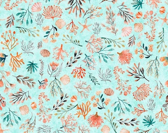 QT Cuties 2 - Coral Aqua - by QT Fabrics // Quilting Fabric // 100% Cotton // Under the Sea Fabric