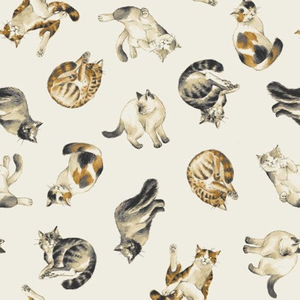 Drawing by Pencil Cats on Cream by Cosmo Fabric // Quilting Cotton // Cotton Woven // 100% cotton // Cat Fabric