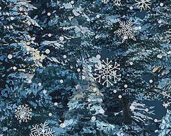 Silent Night Blue Trees by Northcott Fabrics // Quilting Cotton // Cotton Woven // 100% cotton // Winter Fabric