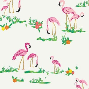 Flamingo Field - White by Art Gallery Fabric // Quilting Cotton // Cotton Woven // 100% cotton // Tropical Bird Fabric