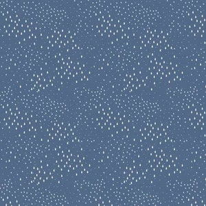 May include: A seamless pattern of white raindrops on a blue background. The raindrops are arranged in a repeating pattern, creating a subtle and elegant design.