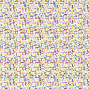 May include: A repeating pattern of colorful dog bones in various colors, including blue, green, pink, orange, and yellow, against a white background. The bones are evenly spaced, creating a playful and cheerful design.