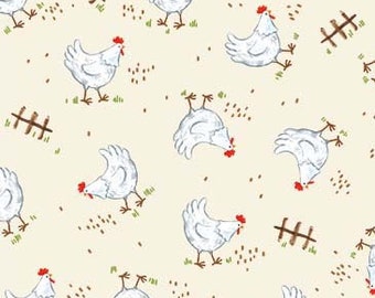 My Little Farm Cluck... Cluck... Cream by Michael Miller Fabrics // Quilting Cotton // Cotton Woven // 100% cotton // Chicken Fabric