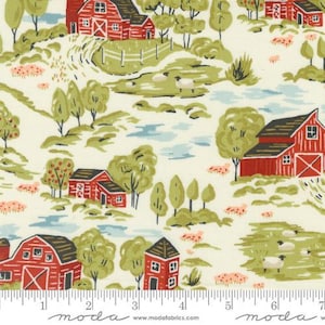 Farmstead Vintage Farm Scene Porcelain by Moda Fabrics // 100% cotton // Quilting Fabric // Barn Fabric