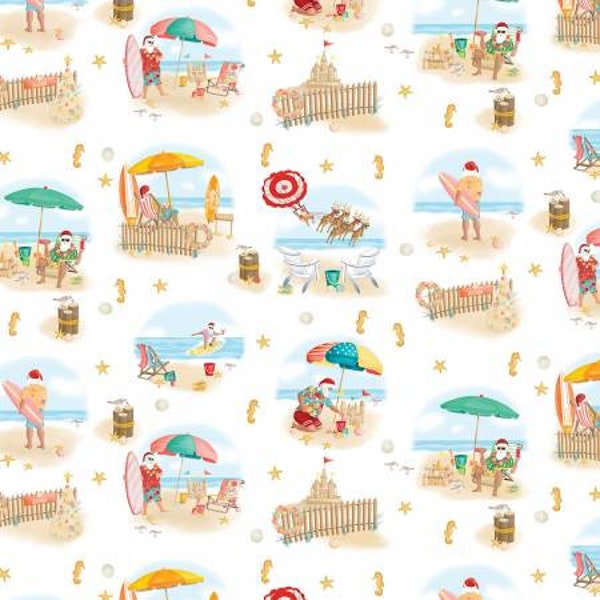 Santa's Vacation - Beach Holiday by Benartex Fabric // Quilting Cotton // Cotton Woven // 100% cotton // Christmas Fabric