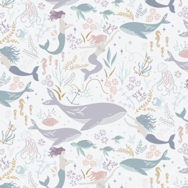 Sounds of the Sea Siren Spell Sea Mist Blue by Lewis & Irene Fabrics // Quilting Cotton // Cotton Woven // 100% cotton // Mermaid Fabric