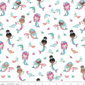 Mer-Mazing Main White by Riley Blake Fabric // Quilting Cotton // Cotton Woven // 100% cotton // Mermaid Fabric