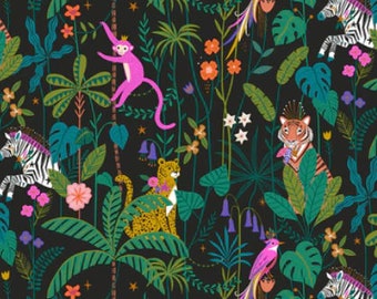 Jungle Luxe Animals Black by Dashwood Studios Fabric // Quilting Cotton // Cotton Woven // 100% cotton // Jungle Animals Fabric