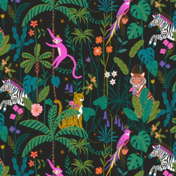 Jungle Luxe Animals Black by Dashwood Studios Fabric // Quilting Cotton // Cotton Woven // 100% cotton // Jungle Animals Fabric