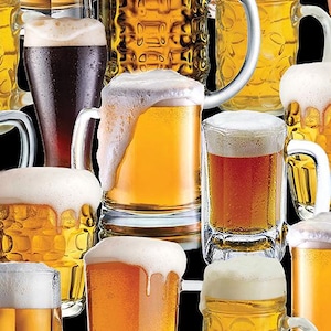 Ale House Beer Mugs Amber by Benartex Fabrics // Quilting Cotton // Cotton Woven // 100% cotton // Alcohol Fabric