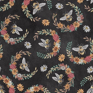 Late Summer Harvest Bees with Wreaths by Blank Quilting // Quilting Cotton // Cotton Woven // 100% cotton // Floral Fabric