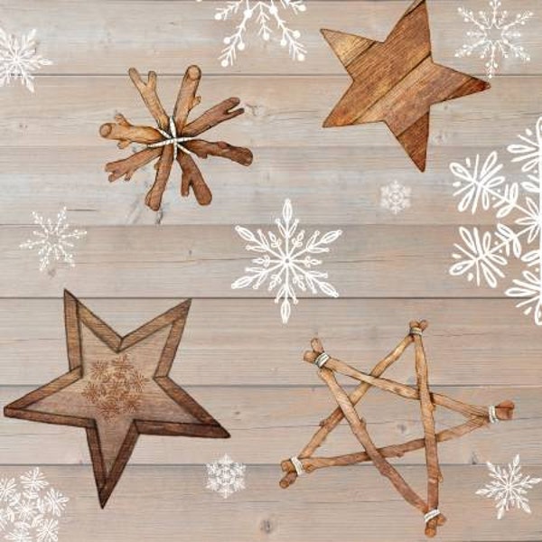 Warm Winter Wishes Wood Snowflakes & Stars by Studio E Fabrics // Quilting Cotton // Cotton Woven // 100% cotton // Country Christmas Fabric