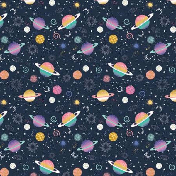 Magical Space - Navy Astral Solar System by Camelot Fabrics // Quilting Cotton // Cotton Woven // 100% cotton // Planet Fabric