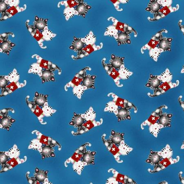 Big Hugs - Tossed Cats Teal by Henry Glass Fabric // Quilting Cotton // Cotton Woven // 100% cotton // Veterinarian Fabric