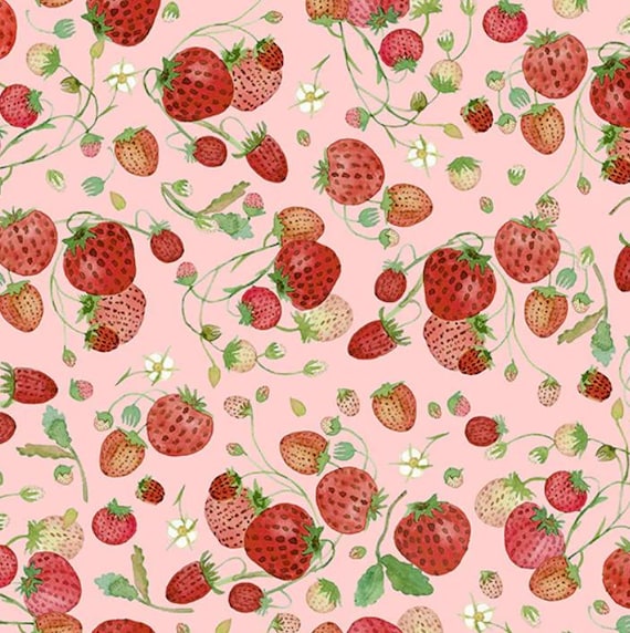 Forest Fruits - Strawberries Pink by Windham Fabrics // Quilting Cotton // Cotton Woven // 100% cotton // Food Fabric // Berry Fabric