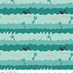 Riley Blake Ahoy Mermaids - Oceans Seafoam Sparkle Fabric // Quilting Cotton // Cotton Woven // 100% cotton // Whimsical Fabric