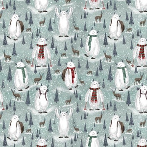 Skiing Winter Yeti Scenic by Timeless Treasures Fabric // Quilting Cotton // Cotton Woven // 100% cotton // Winter Sports Fabric