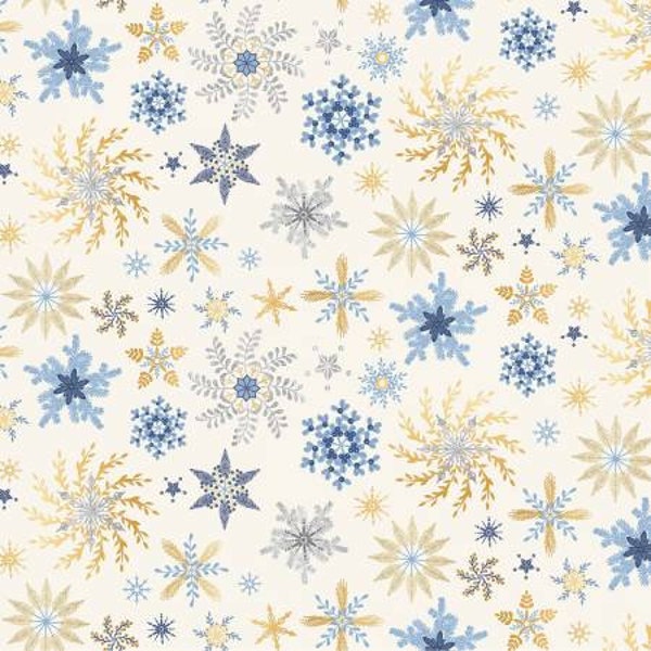 Christmas Shimmer Snowflakes Ecru by P&B Textiles // Quilting Cotton // Cotton Woven // 100% cotton // Blue Christmas Fabric