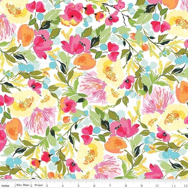 Sweet Melody Main White by Riley Blake Fabric // Quilting Cotton // Cotton Woven // 100% cotton // Floral Fabric