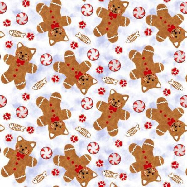 Studio E Kitten Christmas Ginger Cat Cookie Fabric // Quilting Cotton // Cotton Woven // 100% cotton // Gingerbread Fabric