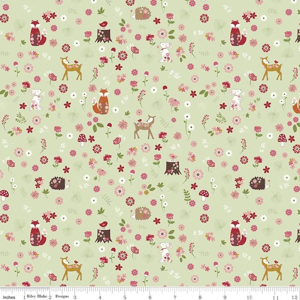 Enchanted Meadow Forest Friends Green by Riley Blake Fabric // Quilting Cotton // Cotton Woven // 100% cotton // Woodland Fabric