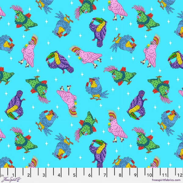 Freespirit Summer Birds Sky Birds // 100% cotton // Quilting Fabric // Parrot Fabric