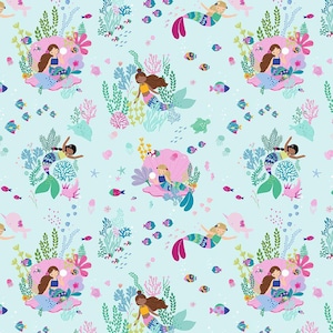 Make Waves Mermaid for Each Other by Dear Stella Fabrics // Quilting Cotton // Cotton Woven // 100% cotton // Whimsical Fabric