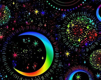 Rainbow Space by Timeless Treasures Fabric // Quilting Cotton // Cotton Woven // 100% cotton // Space Fabric