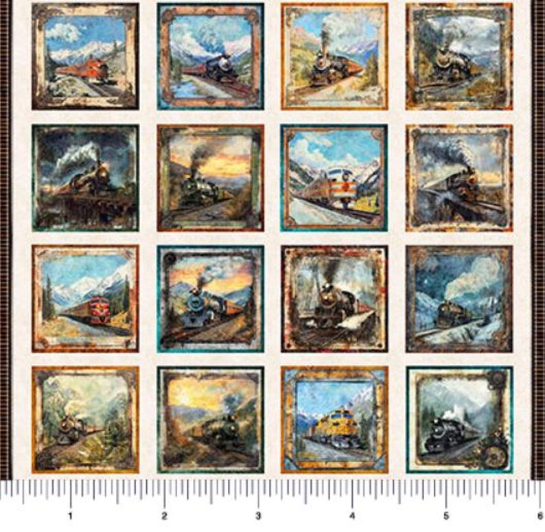 Steam and Steel - Train Picture Patches by QT Fabric // Panel Fabric ...