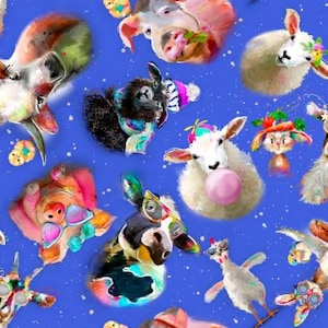 Back to the Farm Blue Tossed Animals by 3 Wishes Fabrics // Quilting Cotton // Cotton Woven // 100% cotton // Farm Animal Fabric