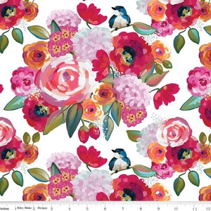 Poppies & Plumes Main White by Riley Blake Fabrics // Quilting Cotton // Cotton Woven // 100% cotton // Floral Fabric